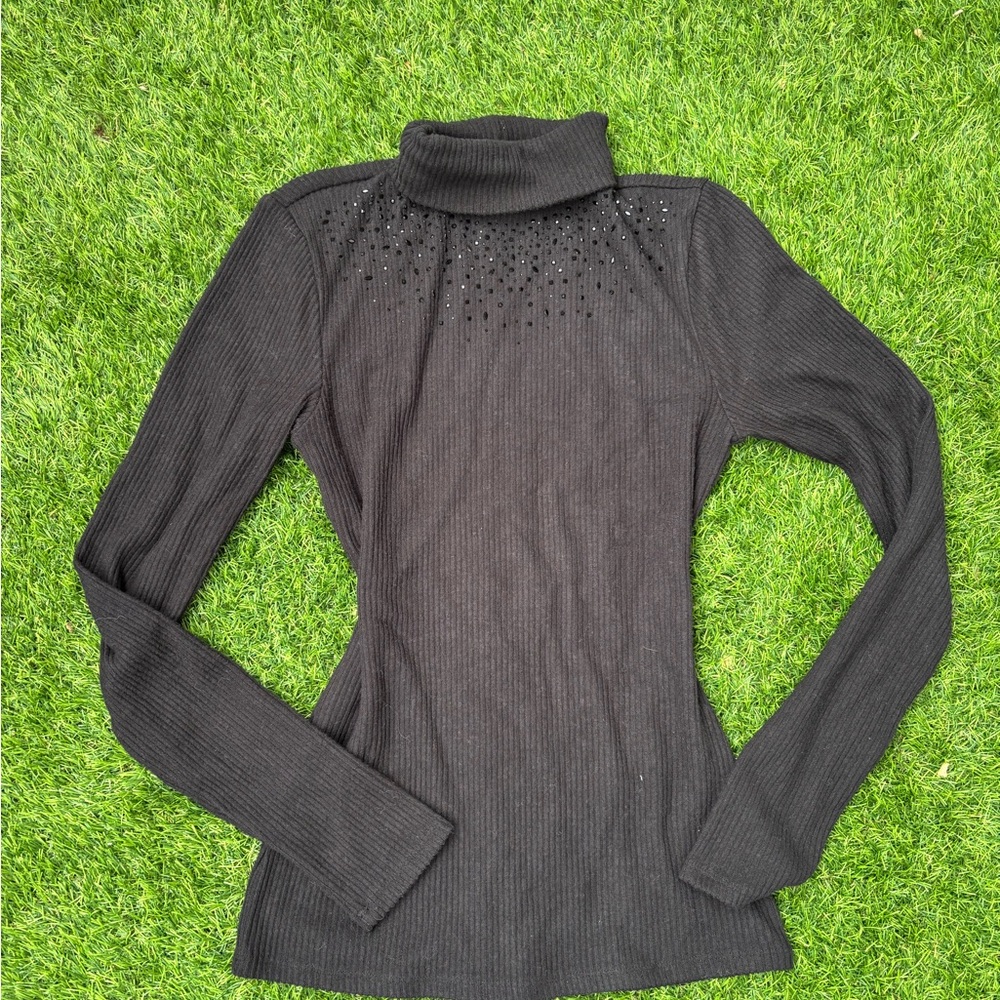 Express Black Turtleneck Sweater with Studded Detail